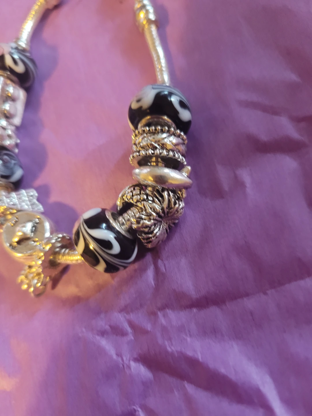 Charm Bracelet with Black and White Beads - photo 4