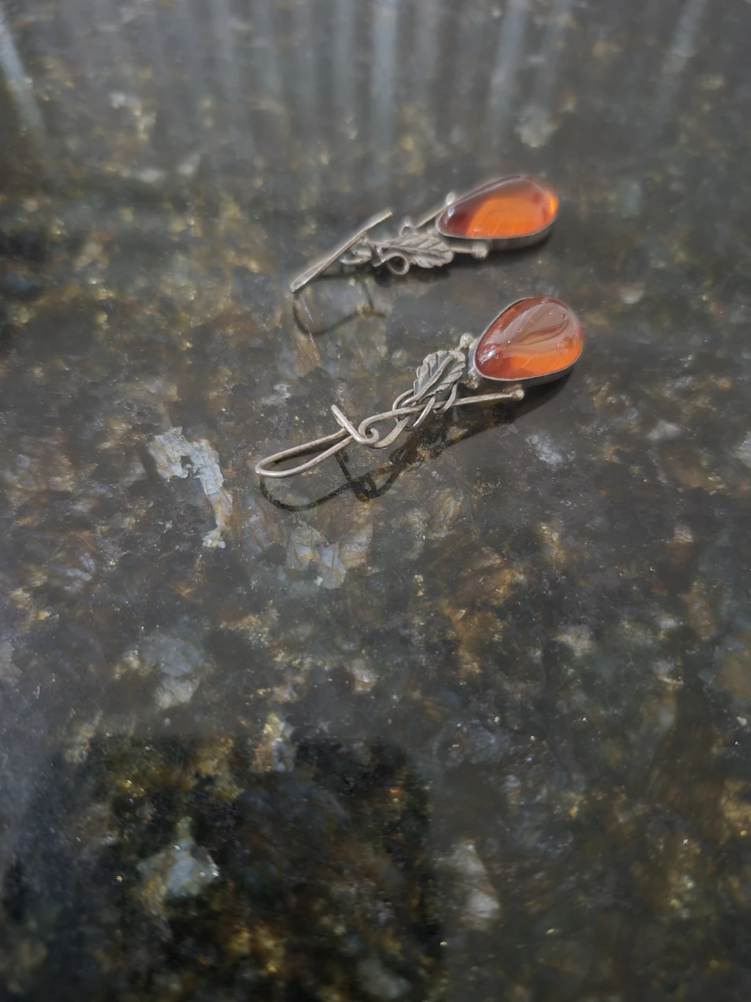Amber and Sterling Silver Earrings