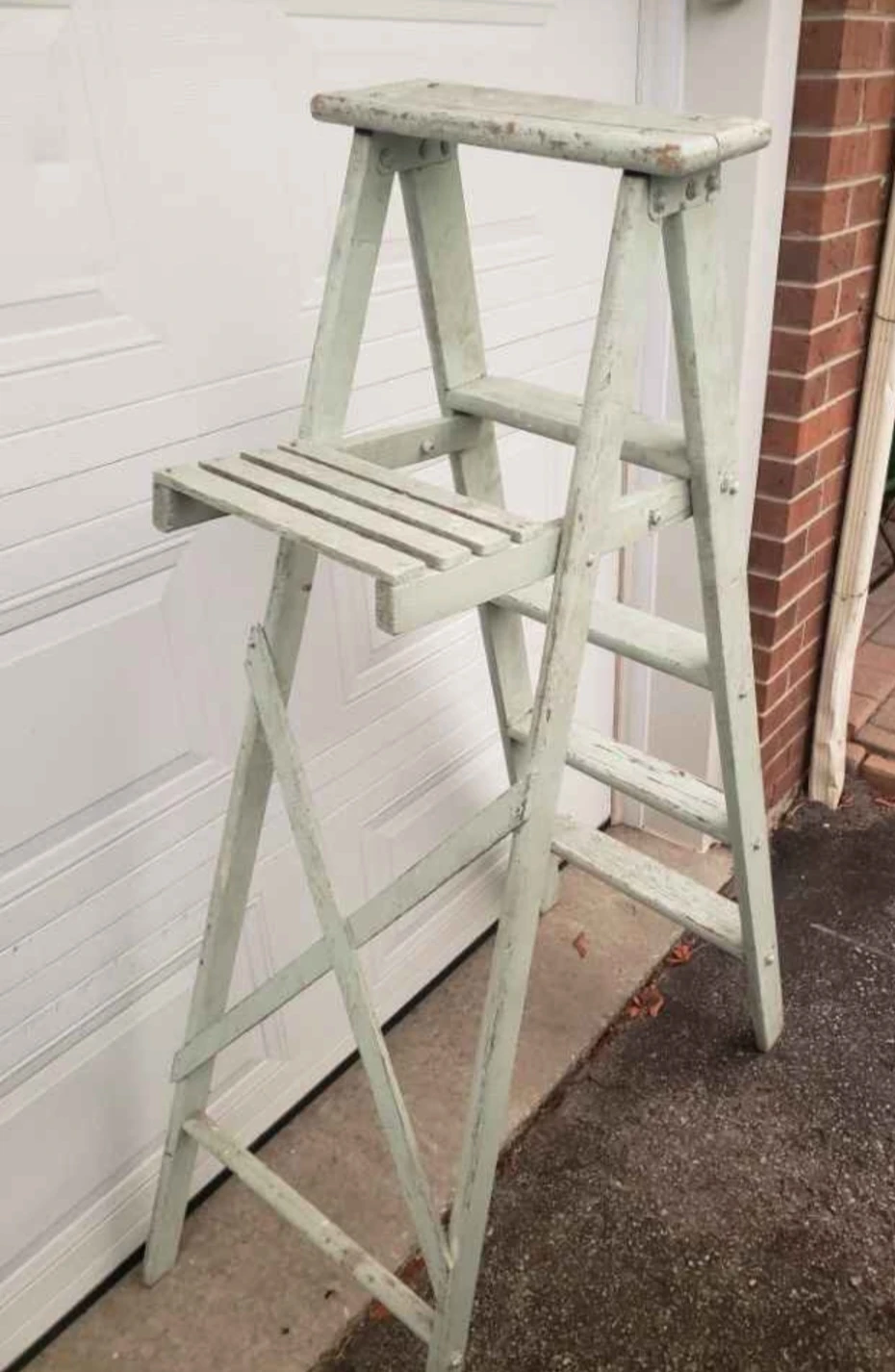Vintage 5' Wooden Step Ladder & Shelf Use as a ladder/decorate - photo 2