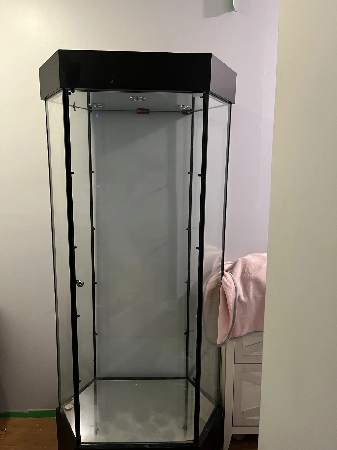 Tall Black Glass Display Case with Integrated Lighting - photo 4