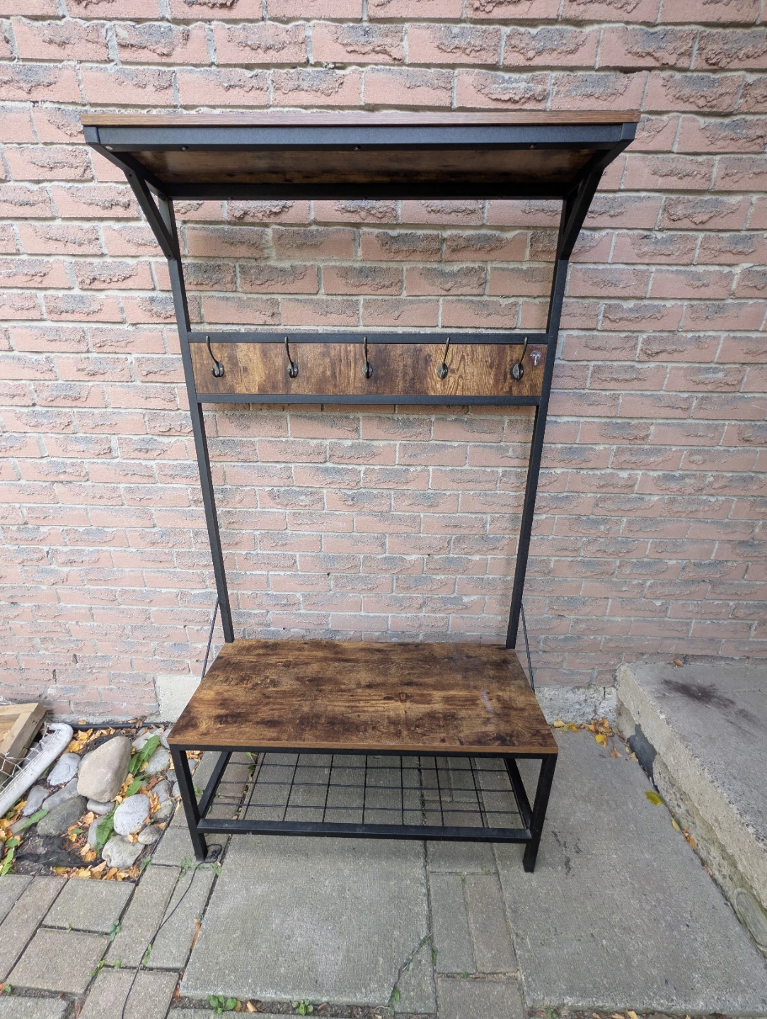 Industrial Hall Tree with Bench and Shoe Storage - photo 2