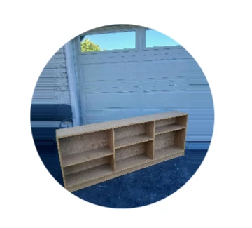 Oak finish particle board, Low Profile Bookshelf