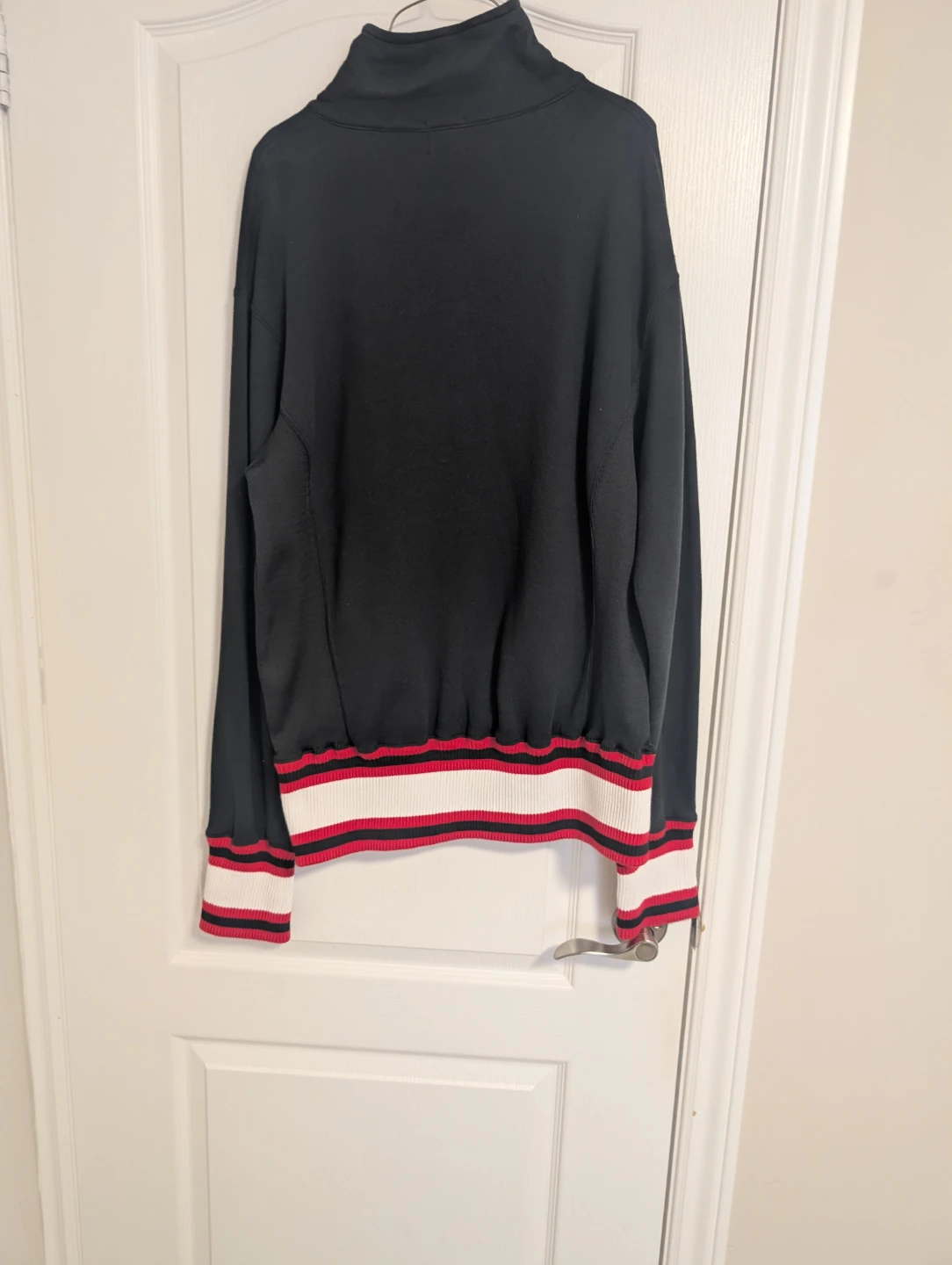 Black Quarter Zip Sweatshirt with Striped Cuffs - photo 3