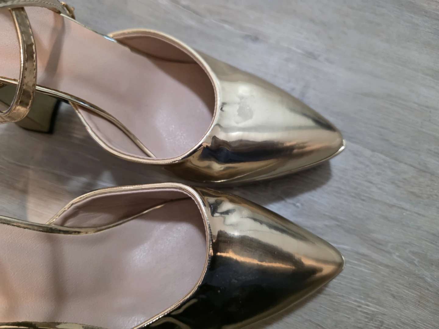 Gold Metallic Ankle Strap Heels - photo 4