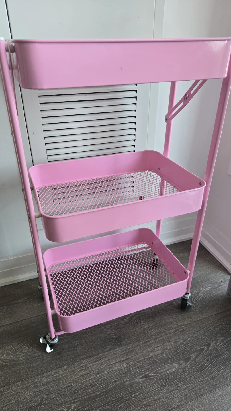 Pink 3-Tier Rolling Utility Cart