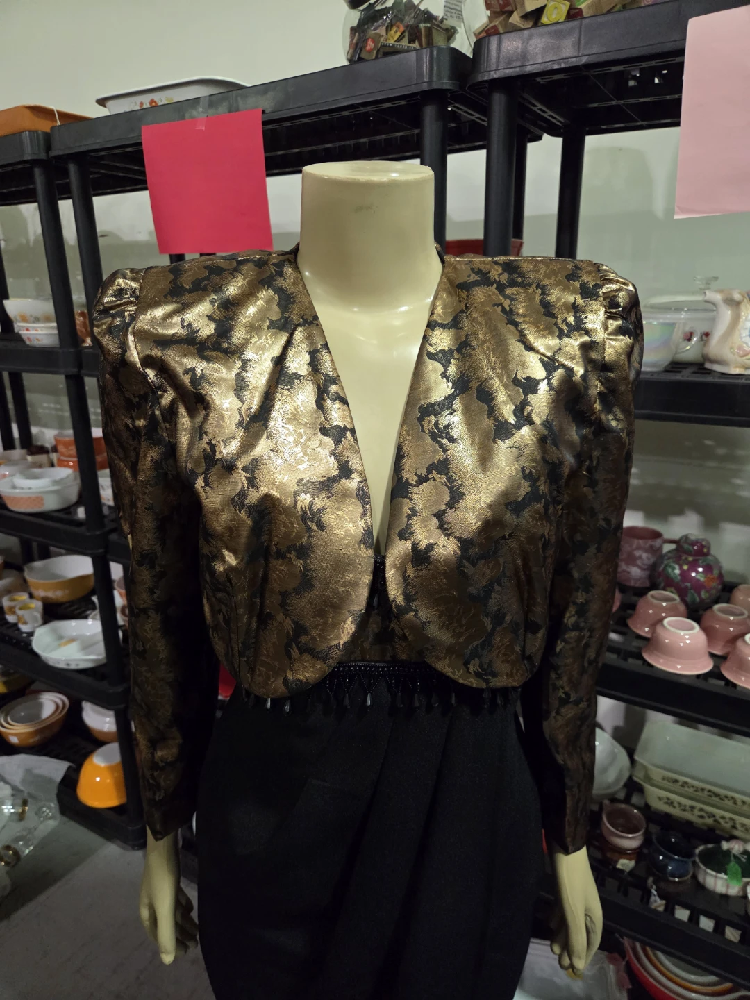 Gold and Black Brocade Dress with Bolero Jacket - photo 5