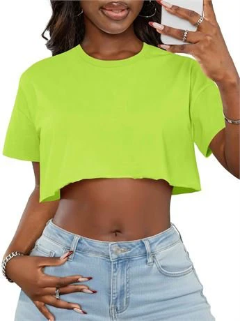 Neon Green Crop Top T-Shirt sz L - photo 2