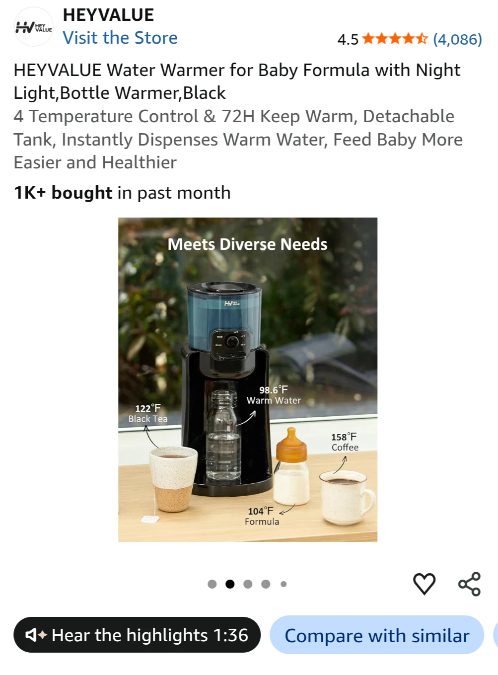 HEYVALUE Baby Formula Water Warmer Bottle Warmer - photo 4