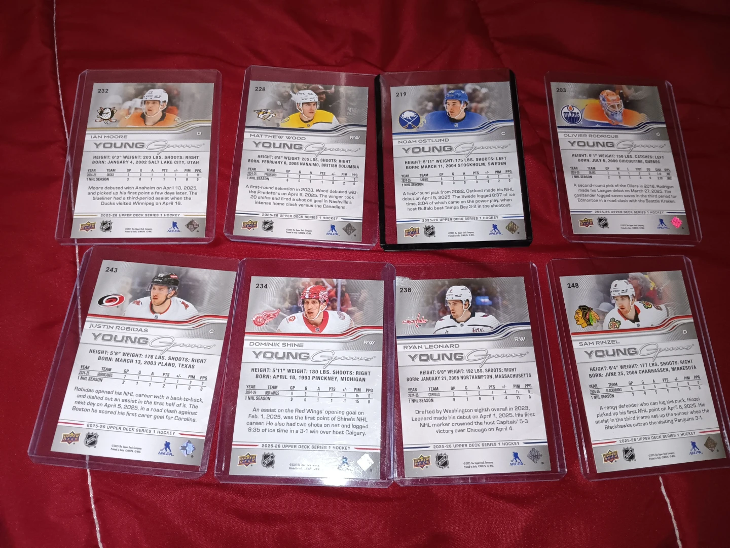 8 Upper Deck 2025-26 Young Guns Hockey Cards