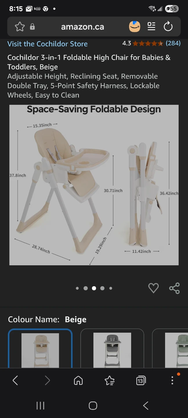Cochildor 3-in-1 Foldable High Chair - Beige - photo 3