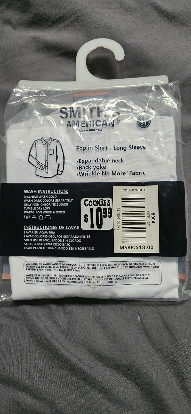 Smith's American School Uniform Long Sleeve Shirt 3T White - photo 2