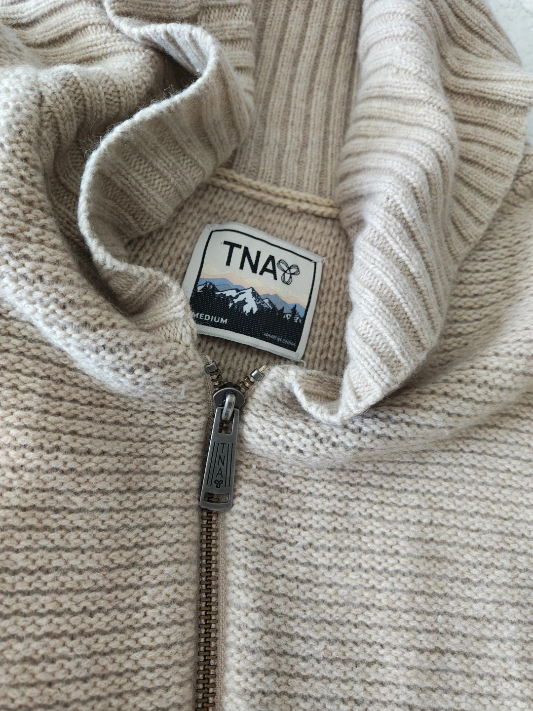 TNA Beige Zip-Up Knit Sweater - photo 2