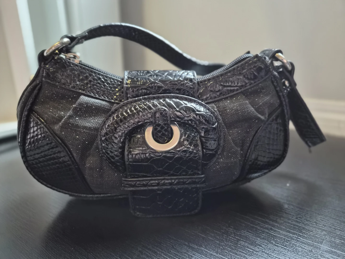 2000s Black Shimmer Shoulder Bag