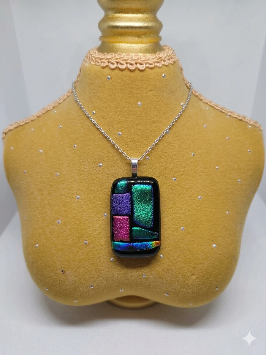 Dichroic Glass Pendant Necklace with Silver Chain