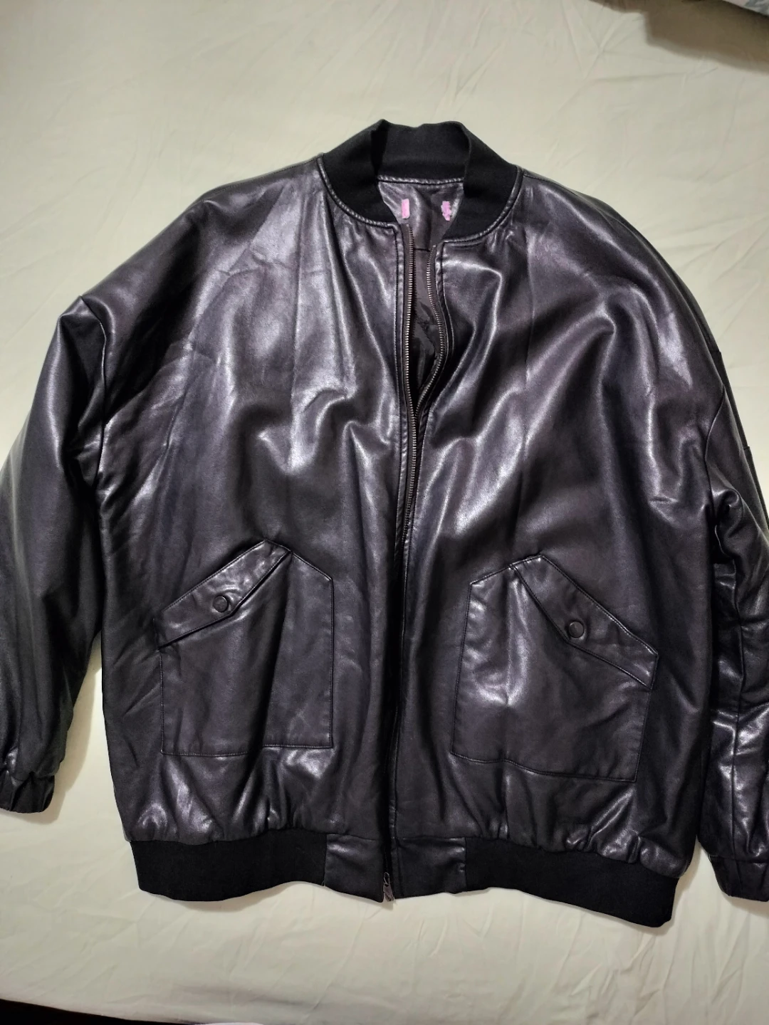Brown Faux Leather Bomber Jacket