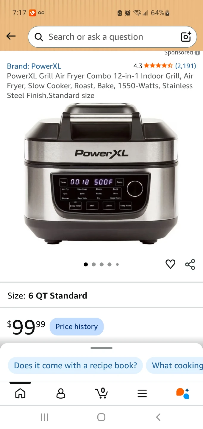 PowerXL 12-in-1 Grill Air Fryer Combo, 6 Quart