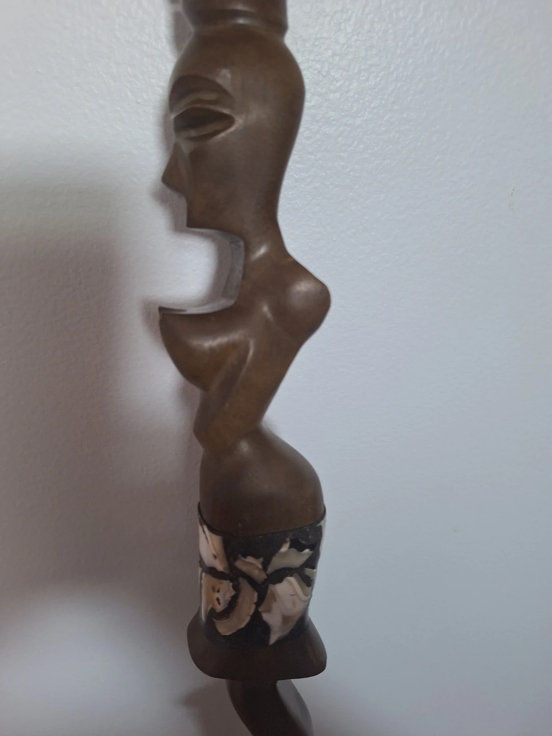 Hand-Carved Wooden Walking Cane with Inlay - photo 2