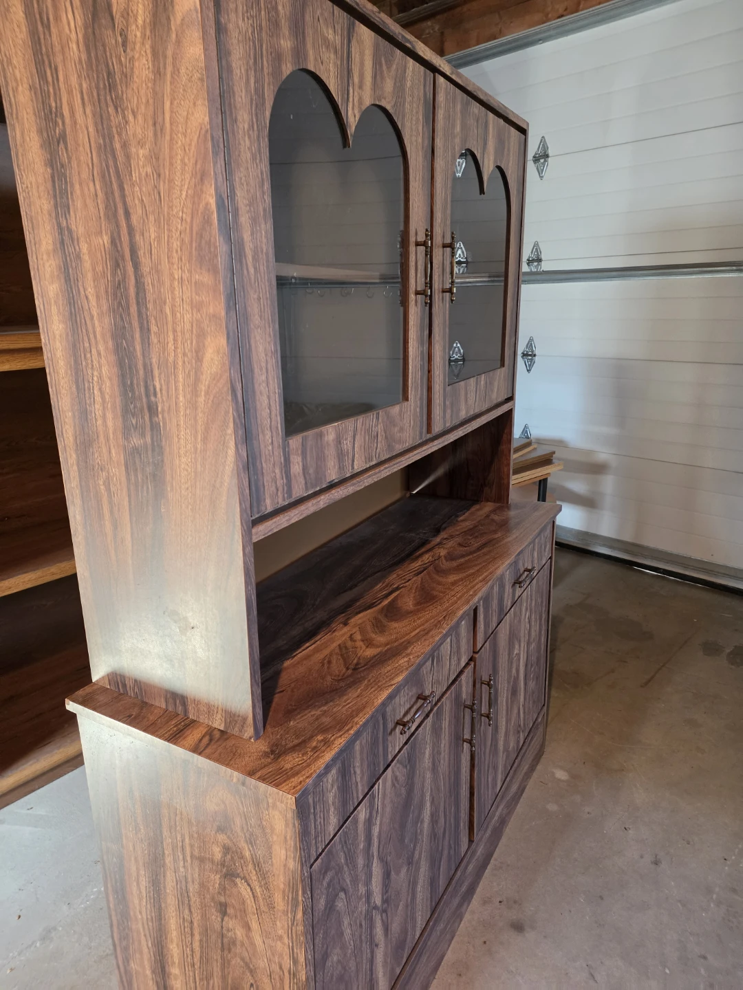 Wood Grain Hutch with Glass Display Doors
