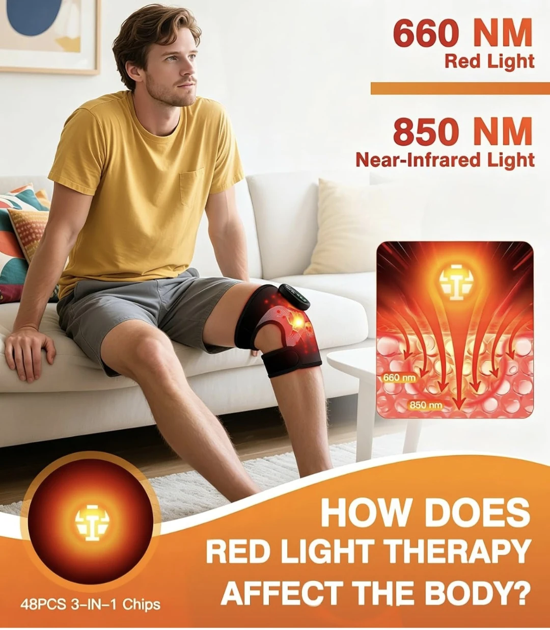 Red Light Therapy Knee Brace with Vibration & Timer - photo 2