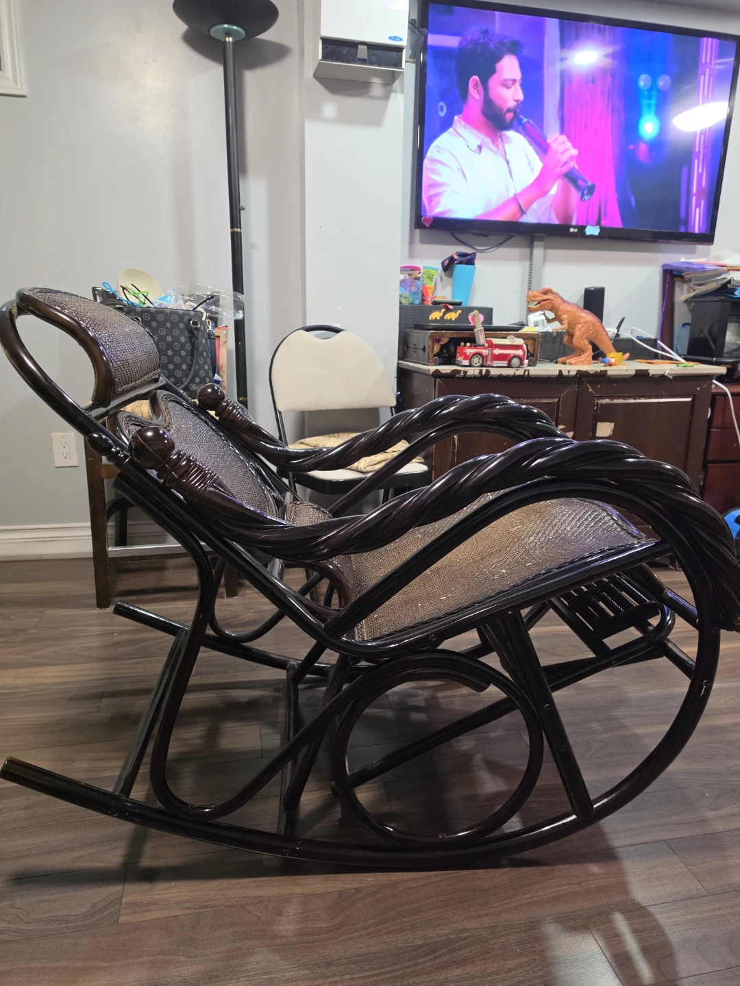 Dark Brown Rattan Rocking Chair with Footrest - photo 5