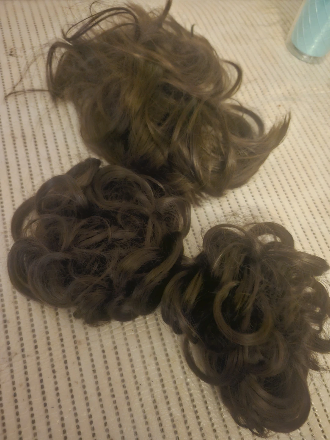 Three brown curly hair scrunchie extensions