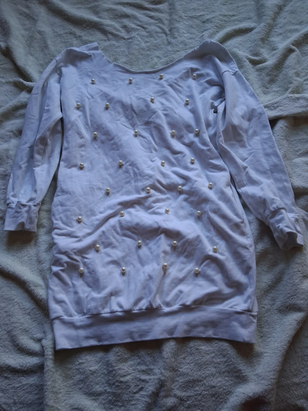 White Sweatshirt Dress with Pearl Accents - photo 3