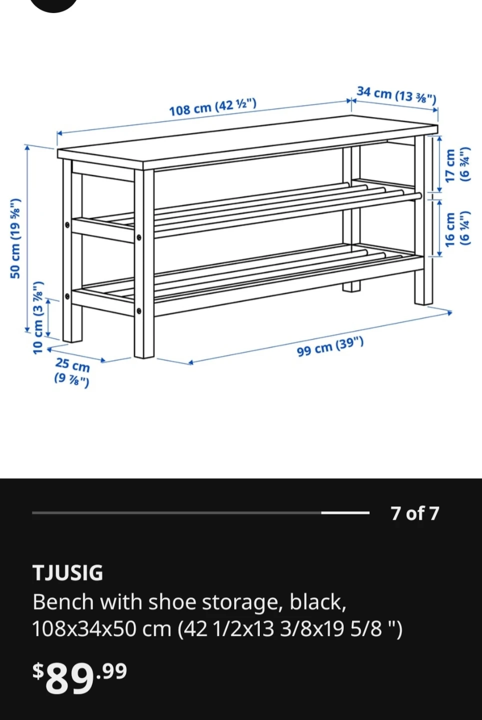 IKEA TJUSIG Bench with Shoe Storage - Black