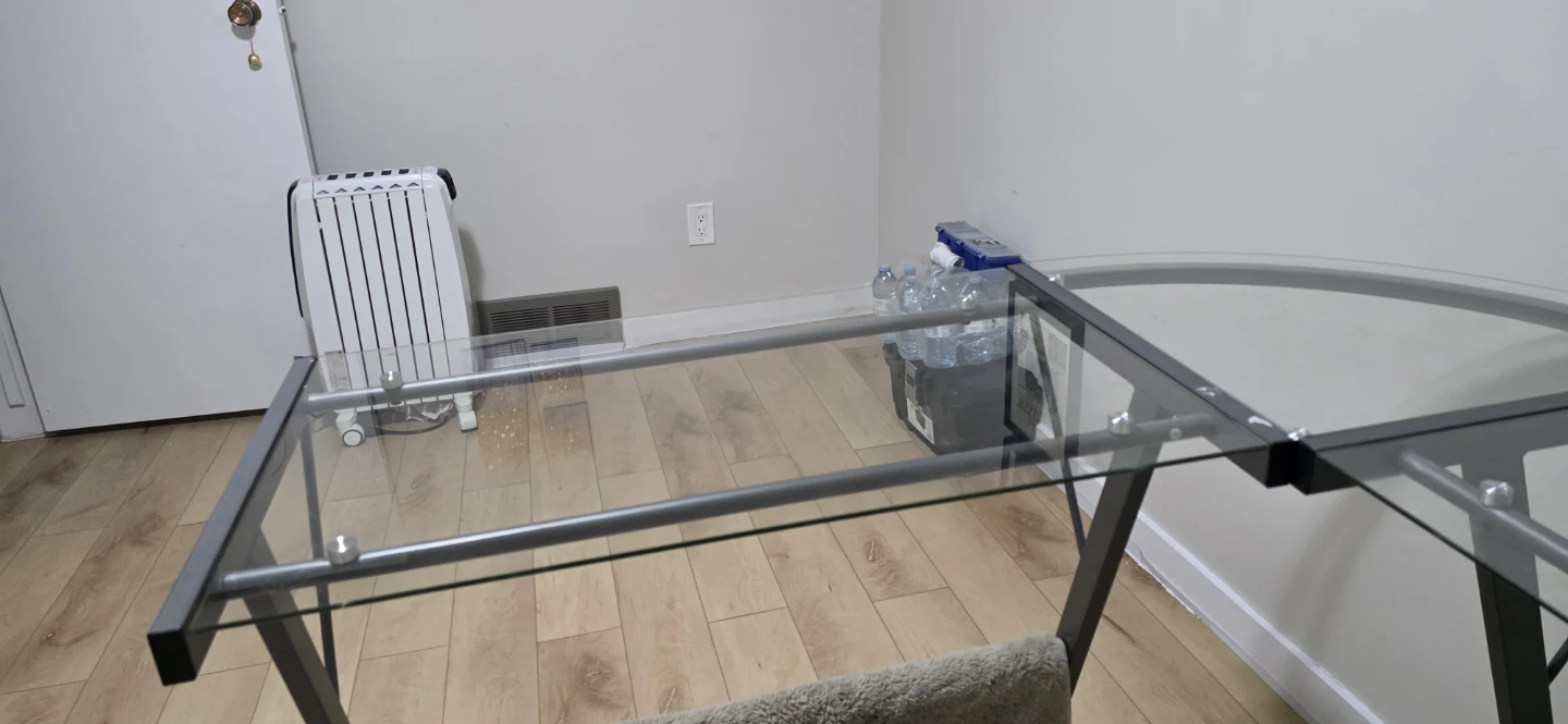 L-Shaped Glass Desk with Metal Frame - photo 2