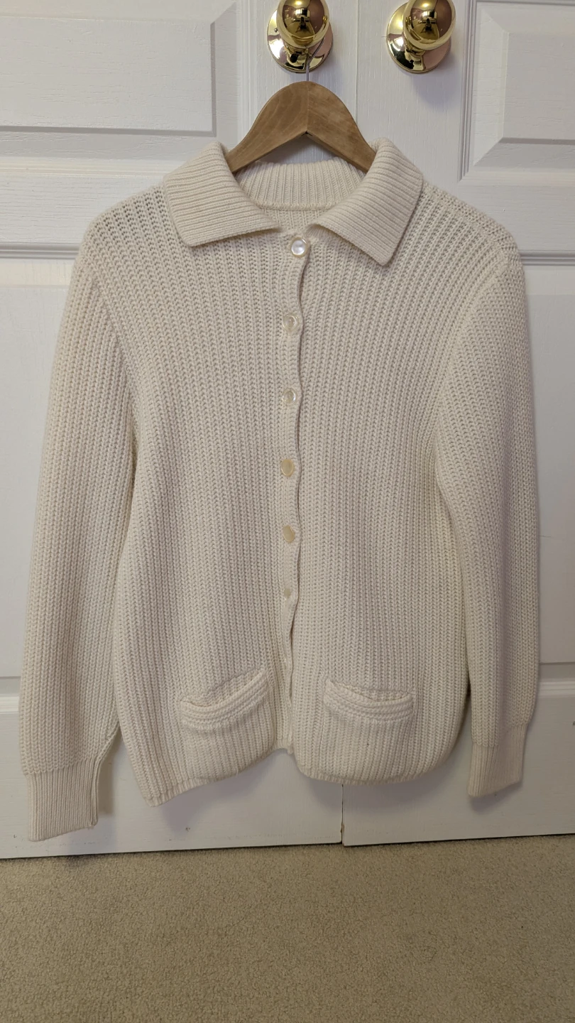 Cream Knit Collared Cardigan Sweater