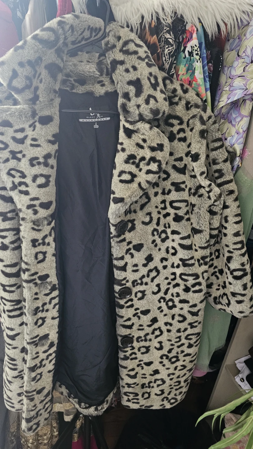 Blanc Noir Leopard Print Faux Fur Coat