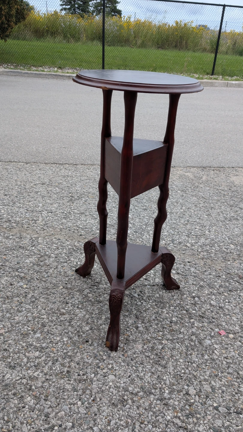 Vintage Wooden Pedestal Side Table - photo 4