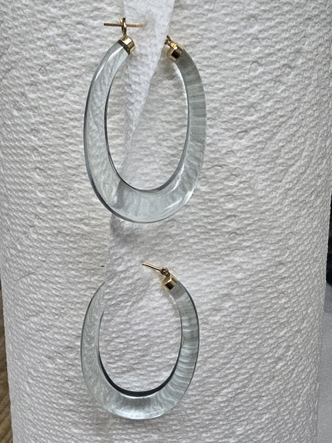 Gold 14 k Clear Light Blue  Quartz Hoop Earrings - photo 4