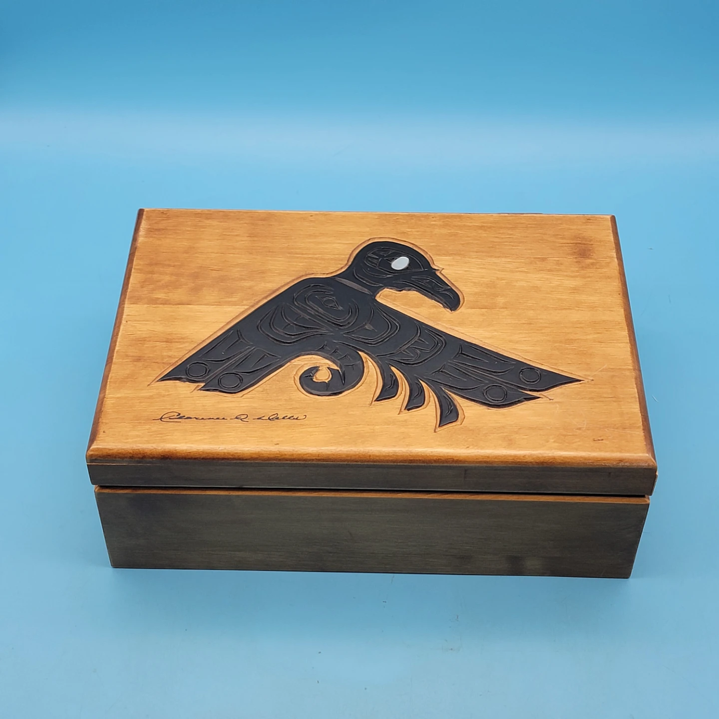 WOODEN RAVEN KEEPSAKE BOX by Clarence A. Wells Haida Carver