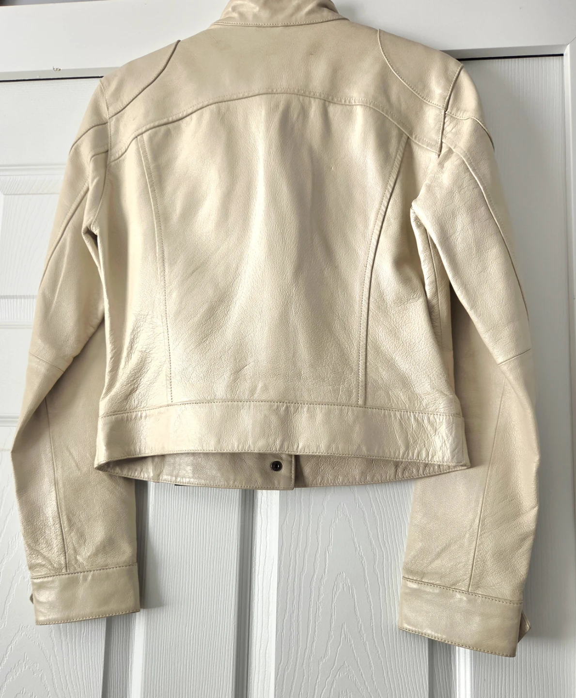 Cream Leather Moto Jacket - photo 2