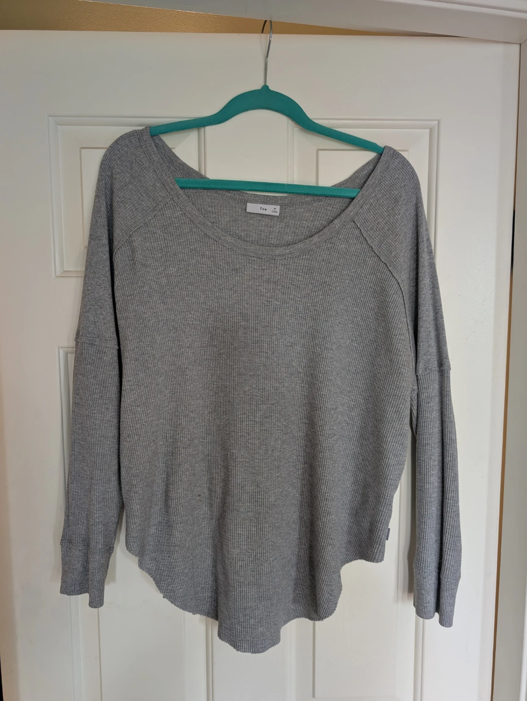 Tna Grey Long Sleeve Waffle Knit Top