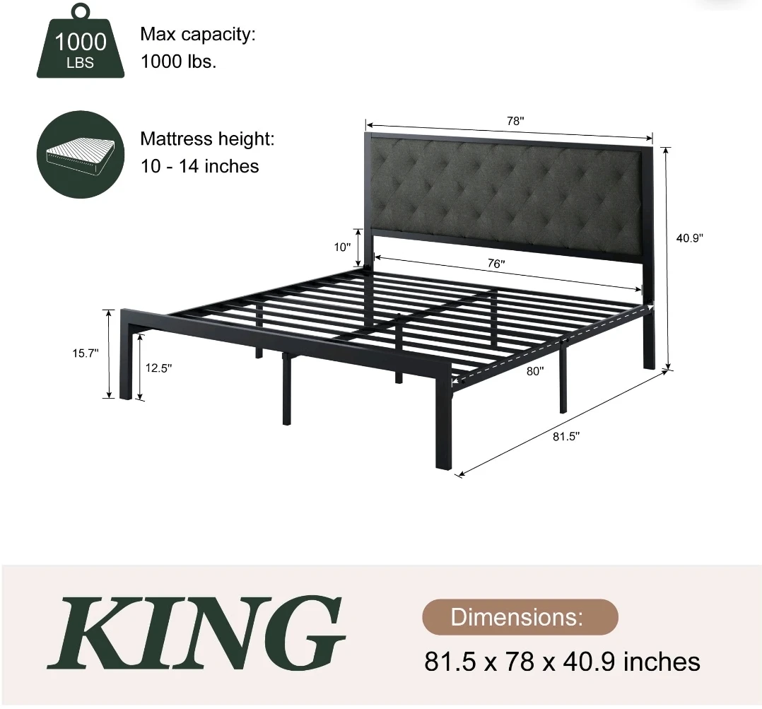 King Size Metal Bed frame and Mattress.