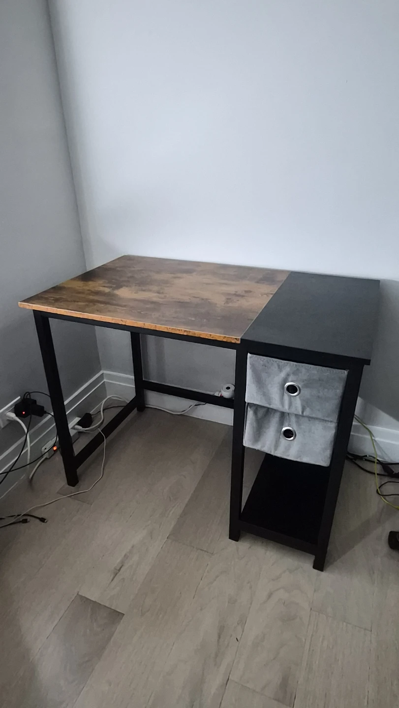 Rustic Wood Top Desk with 2 Drawer Fabric Storage
