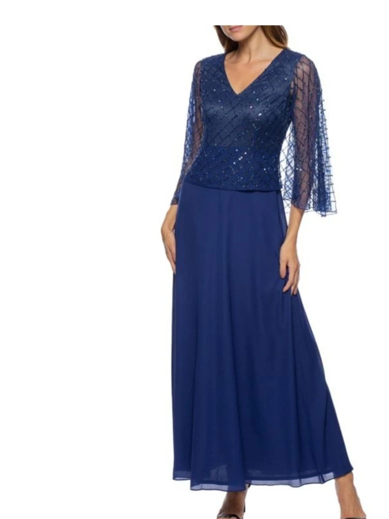 Elegant navy  blue sequin  evening gown