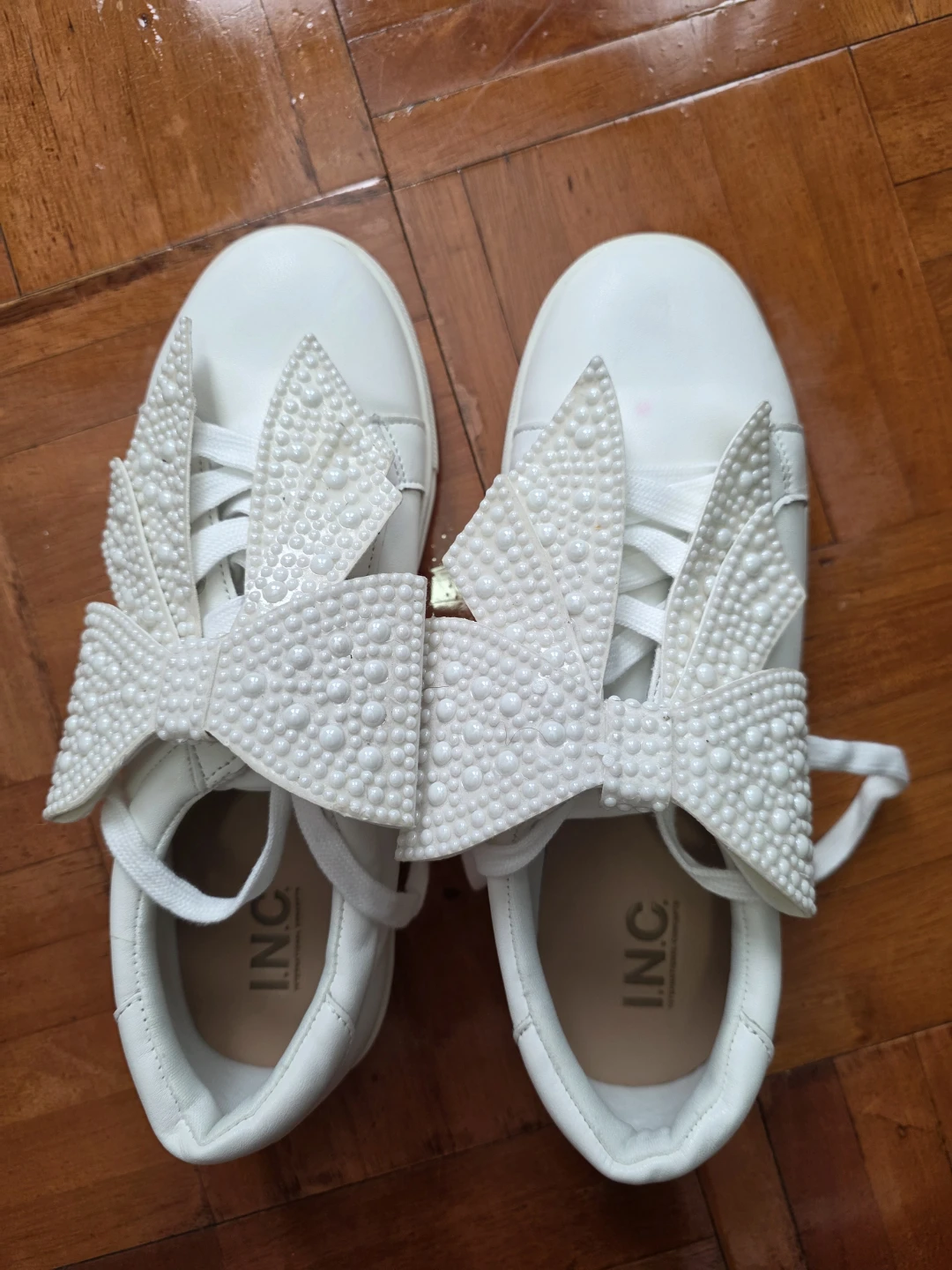 I.N.C. White Sneakers with Pearl Bow
