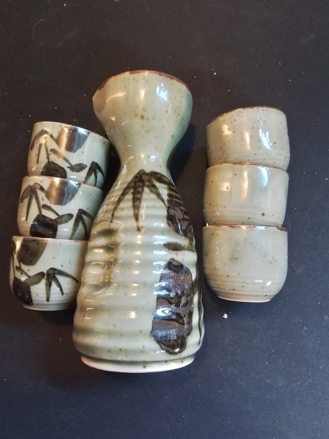 7-Piece Vintage Japanese Mino Ware Ceramic Sake Set - photo 5