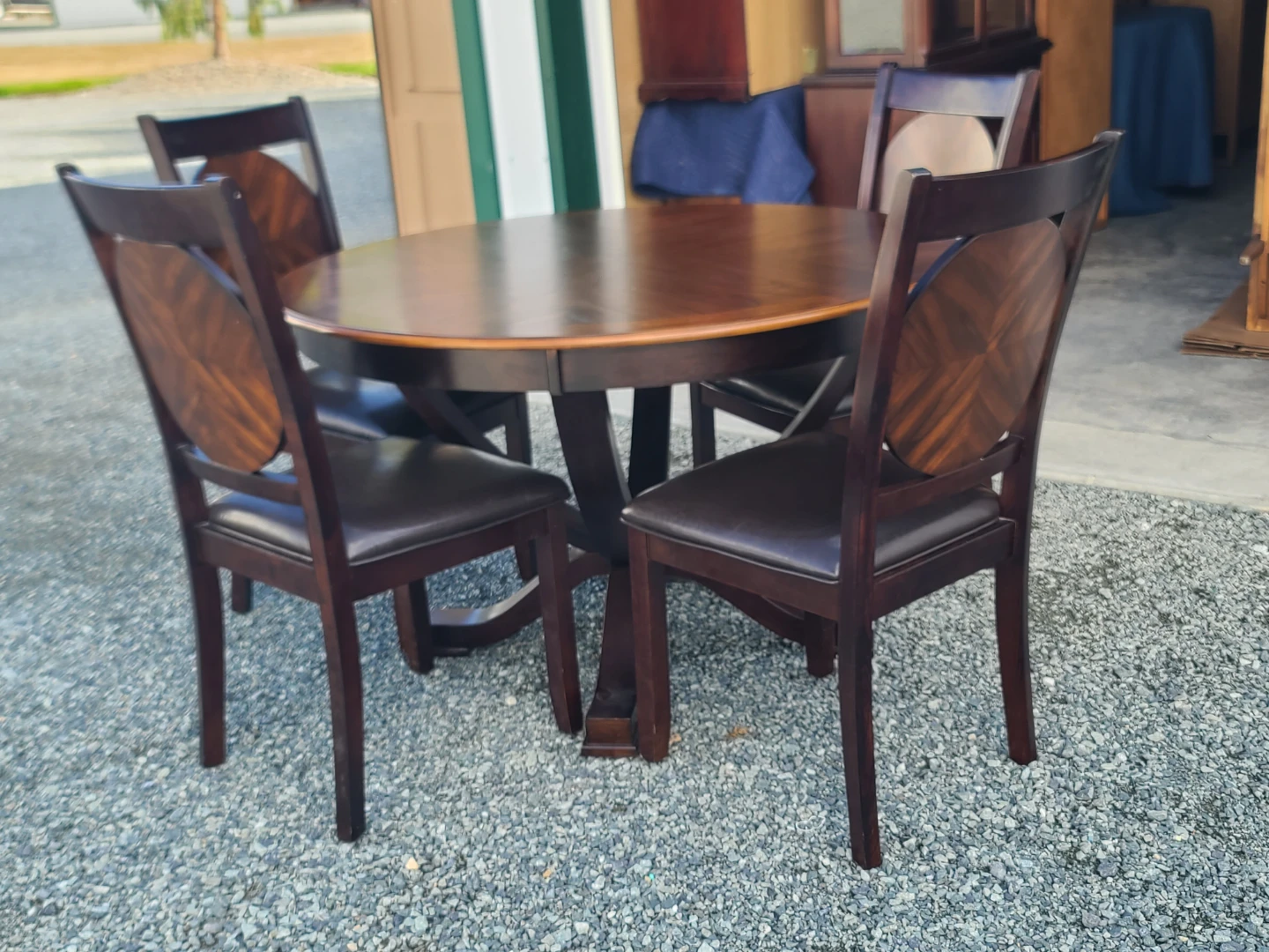 Round Wood Dining Table with 4 Upholstered Chairs – 5-Piece Set - photo 2