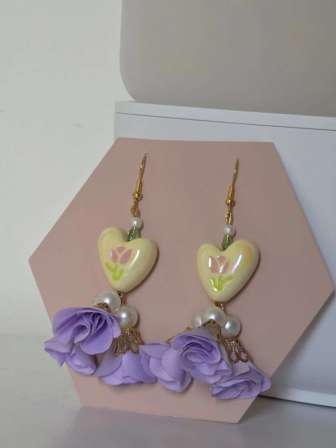 Heart and Lavender Flower Earrings 🏈 - photo 2