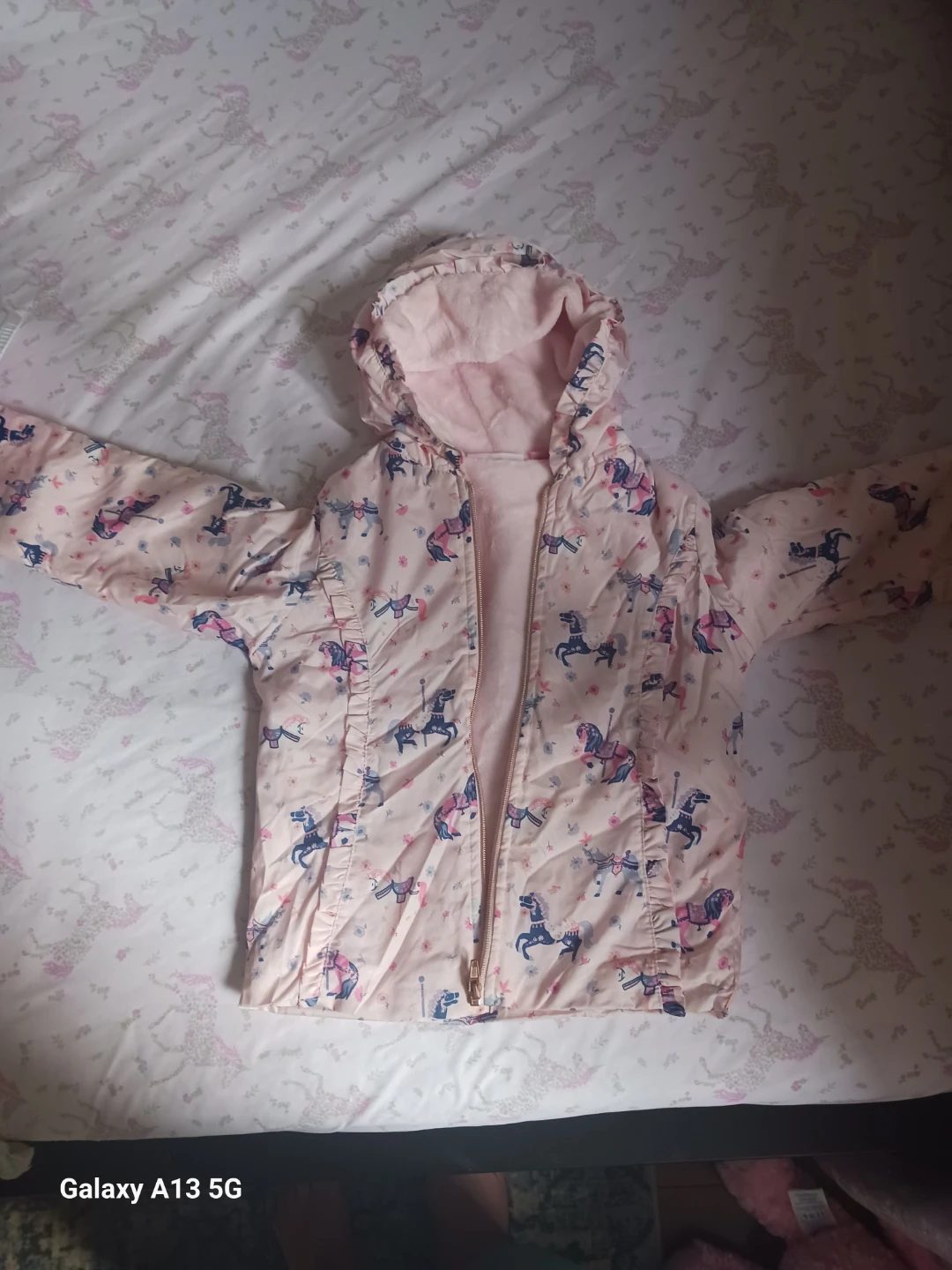 Girls' Pink Carousel Print Hooded Jacket