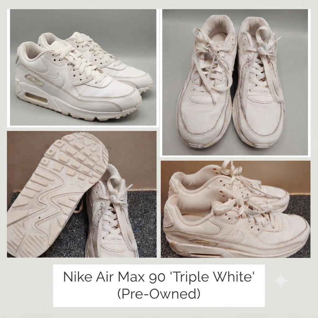 Nike Air Max 90 "Triple White" Sneakers Size 6.5Y / Women's 8