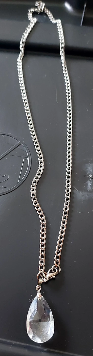 Silver-toned teardrop crystal pendant necklace