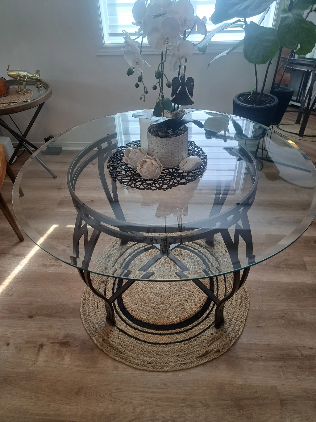Round Glass Coffee Table with Metal Base