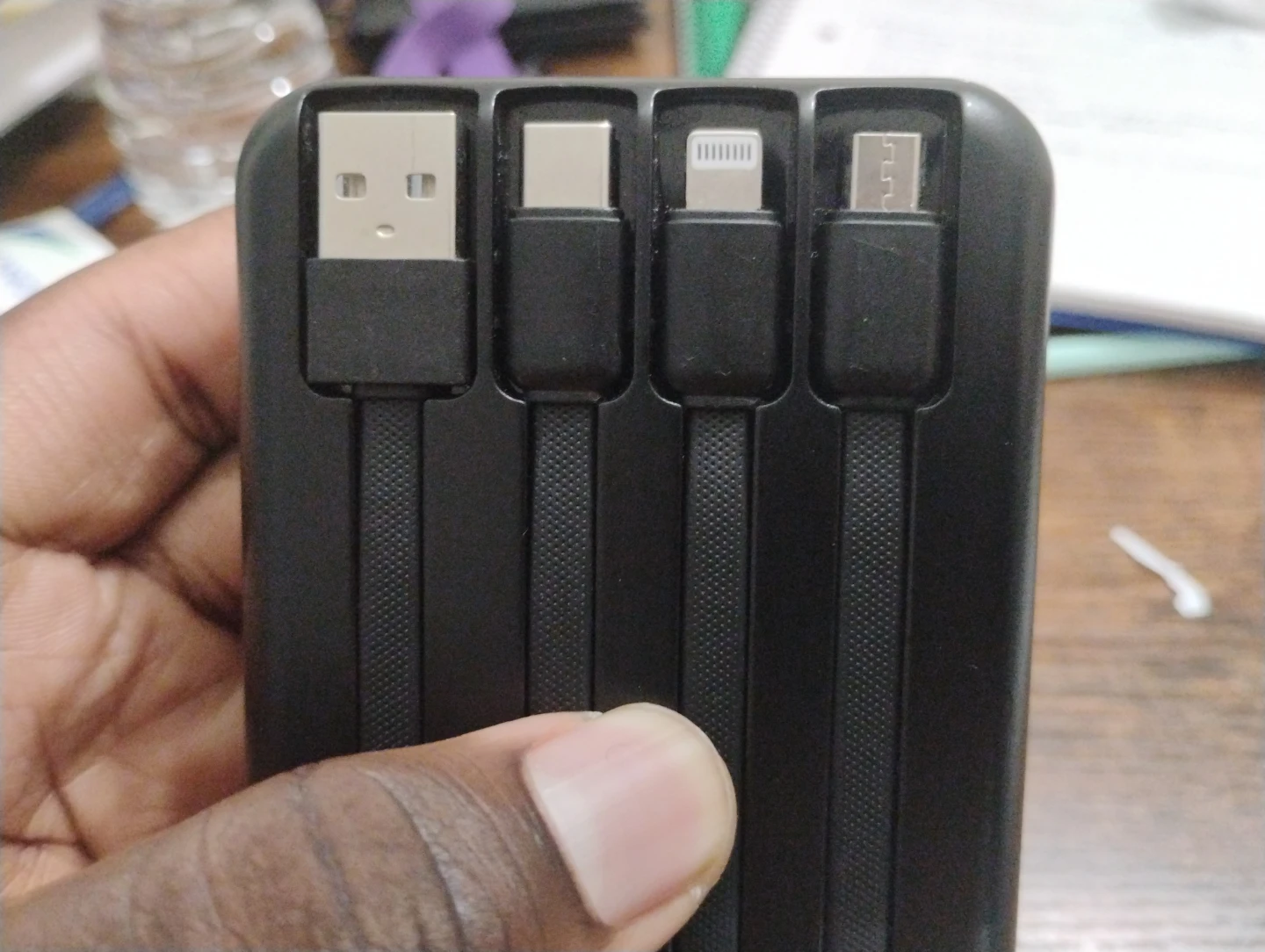 Black Portable Power Bank with Built-in Cables - photo 2