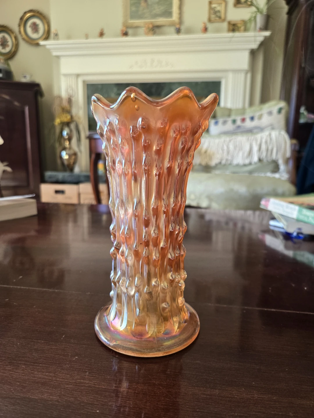 Carnival Glass, "Rustic" Marigold  Swung Vase