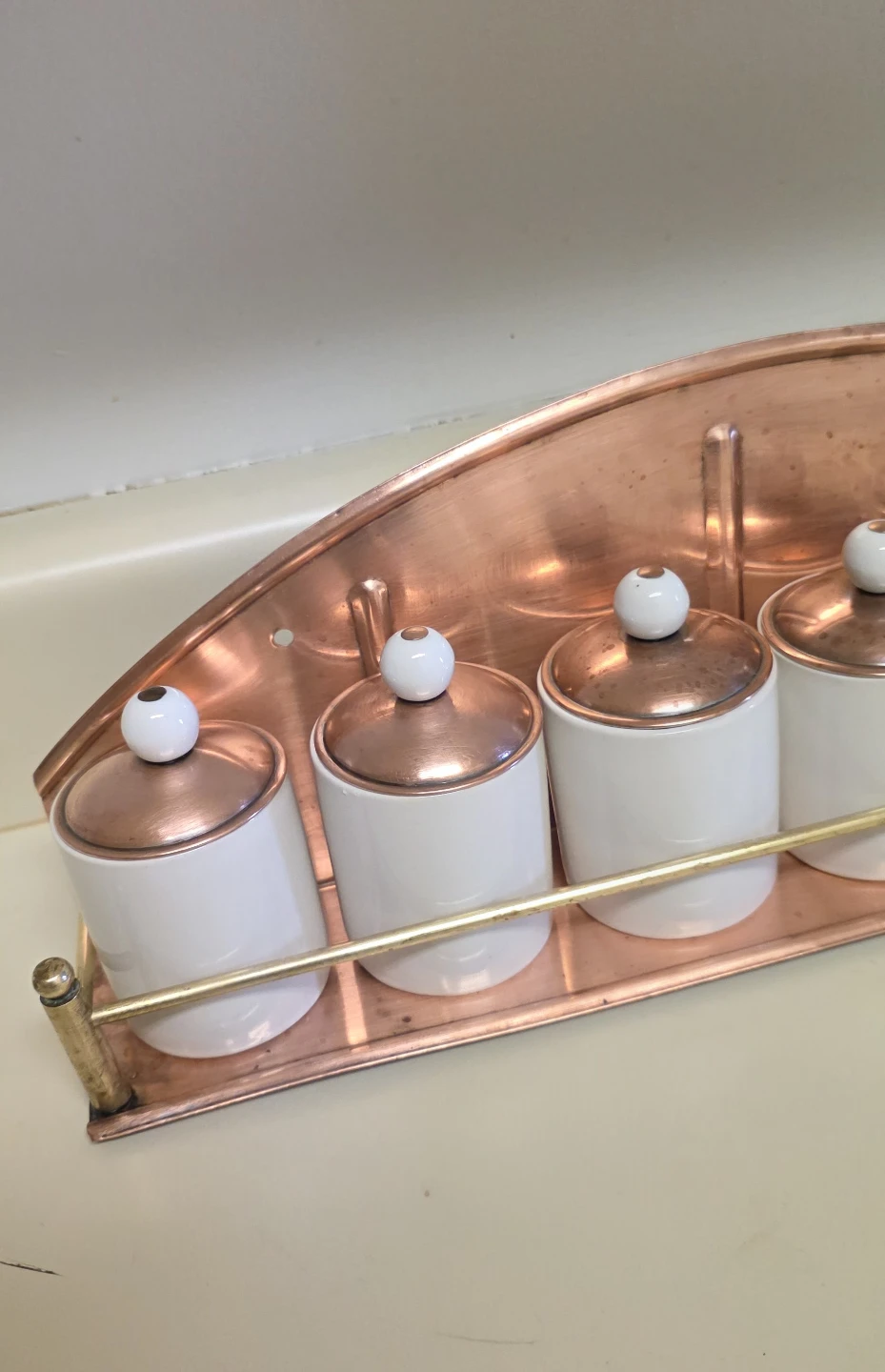 Vintage Copper Wall-Mounted Spice Rack with 6 Jars - photo 2