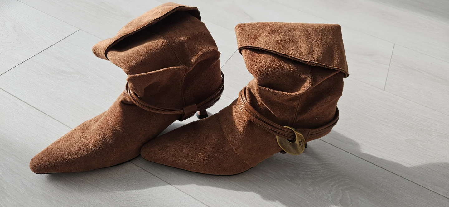 Suede Ankle Boots with Gold Detail - photo 3